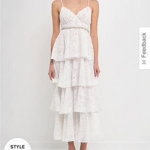 Tiered white floral maxi dress